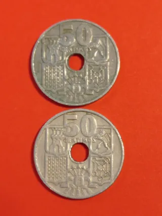 2 Monedas 50 Céntimos 1949 y 1963