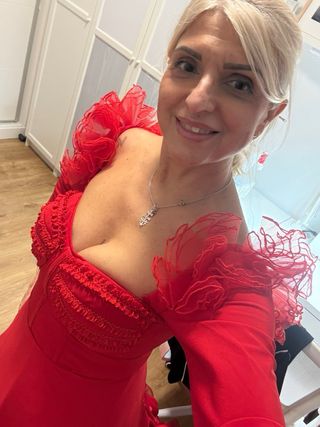 Traje Flamenca Romería Rojo Con enaguas de clavel