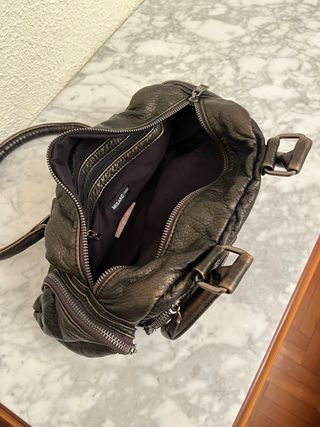 Bolso de Hombro Bowling Piel Marrón con Bolsillos