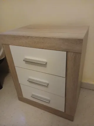 Cómoda + Espejo + Mesita de noche Madera Blanca