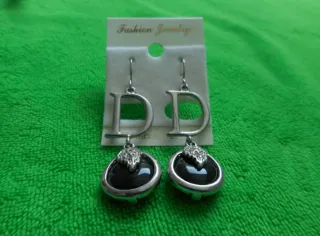 Pendientes Fashion 'DD' con Negro y Plata