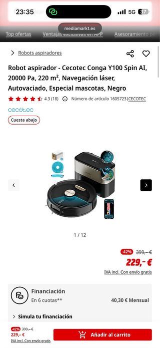 Cecotec Conga Y100 Robot Nuevo mirar ultima foto