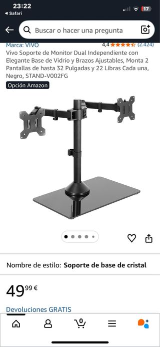 Soporte Doble Monitor Negro