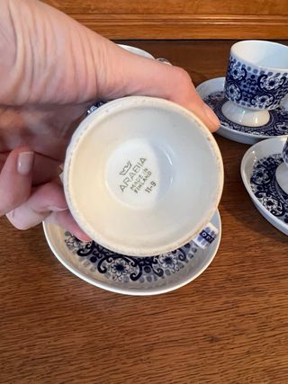 Juego 5 Tazas Té Porcelana Azul Blanco