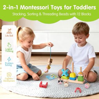 NUEVO! Juguetes Montessori Bloques Madera 1 Año