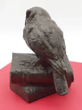 Scultura in bronzo civetta su due libri. Antica