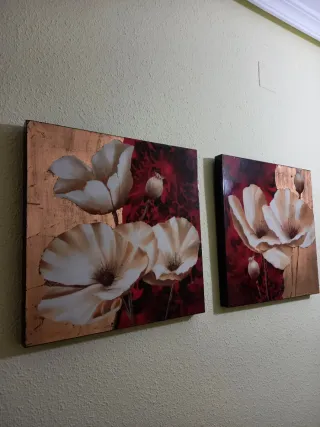 Cuadros Decorativos Flores Rojas y Doradas