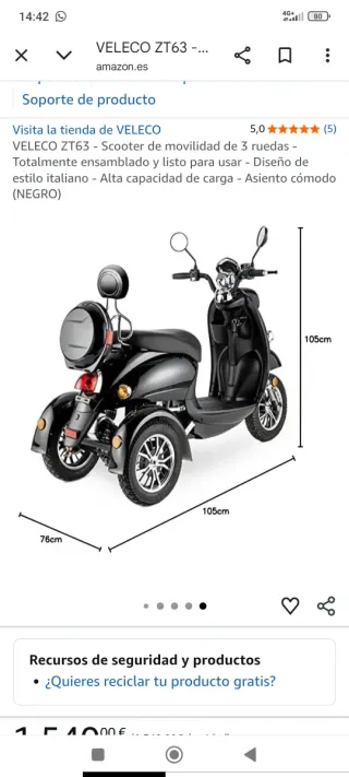 Scooter Veleco ZT63 Negro eléctrico