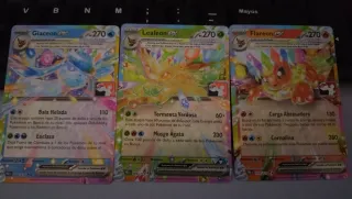 Set 3 Cartas Pokemon TCG Glaceon, Leafeon, Flareon