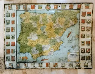 CHAPA METÁLICA año 1930 MAPA DE ESPAÑA y PORTUGAL
