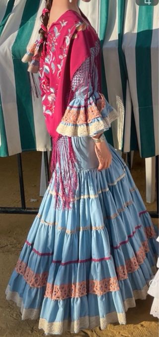 Traje Flamenca Canastero Celeste