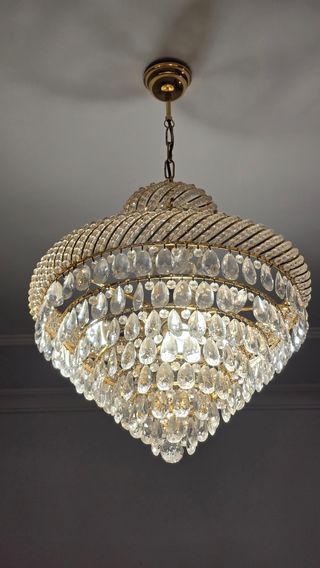 Lámpara araña cristal grande dorada