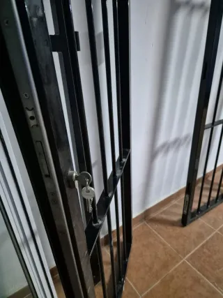 Reja abatible metálica negra de dos puertas