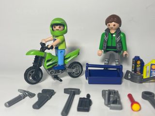 Playmobil Motorista Niño y Mecánico con Accesorios