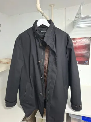 Abrigo Gabardina Negro Forro Doble