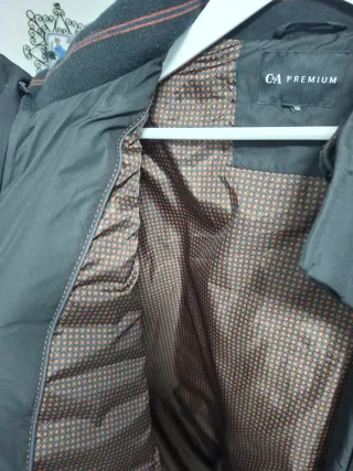 Abrigo Gabardina Negro Forro Doble