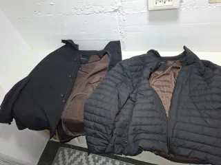 Abrigo Gabardina Negro Forro Doble