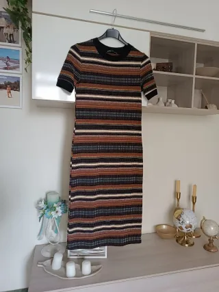 Abito longuette Zara righe marrone nero bianco