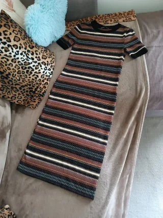 Abito longuette Zara righe marrone nero bianco