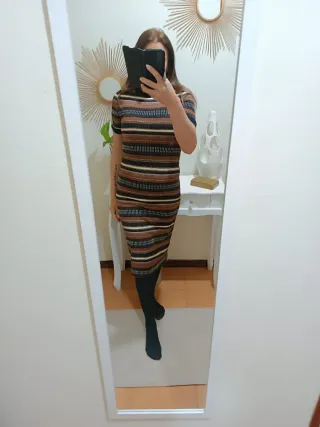 Abito longuette Zara righe marrone nero bianco