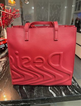 Bolso shopper Desigual rojo grande logo
