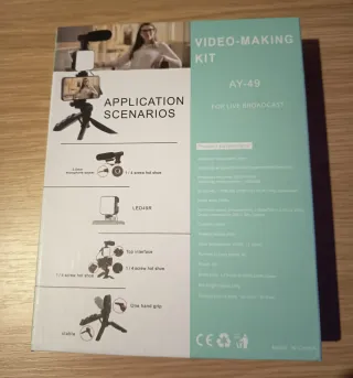 Kit Vlogging AY-49: Luz LED, Micrófono y Trípode