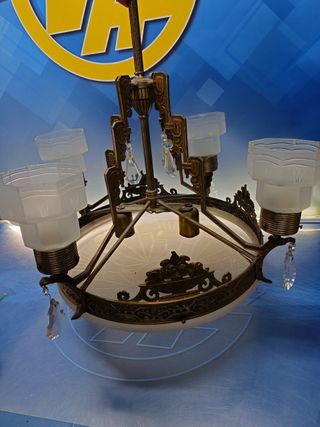 Preciosa LÁMPARA ART-DECÓ EN BRONCE Y CRISTAL 60 cm. diametro x 105 cm. de altura