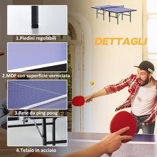 Mesa De Ping Pong Plegable Para Interiores, Mesa De Ping Pong Con Red, Montaje No Requerido, Azul Y Violeta