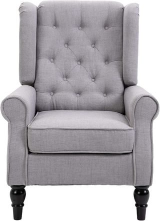 Sillón de Dormitorio Estilo Francés con Amplio Asiento, Silloncito de Dormitorio Acolchado con Brazos e Imbottitura, con Patas de Madera para Sala de Estar y Oficina, Gris