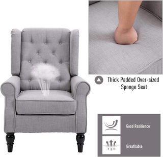 Sillón de Dormitorio Estilo Francés con Amplio Asiento, Silloncito de Dormitorio Acolchado con Brazos e Imbottitura, con Patas de Madera para Sala de Estar y Oficina, Gris