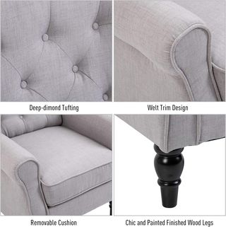 Sillón de Dormitorio Estilo Francés con Amplio Asiento, Silloncito de Dormitorio Acolchado con Brazos e Imbottitura, con Patas de Madera para Sala de Estar y Oficina, Gris