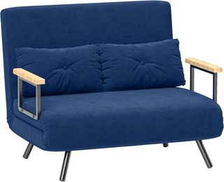 Sofá Cama 4 en 1 de 2 Plazas, Con Respaldo Regulable en 5 Posiciones, Sofá Cama Matrimonial Plegable Con 2 Cojines, Asiento Acolchado, en Terciopelo para Casa y Oficina, 102X73X81 Cm, Azul