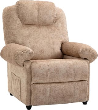 Sillón Relax Reclinable Manual en Tela, Sillón Reclinable con Reposapiés Extraíble y Bolsillo Lateral para Sala de Estar, Beige