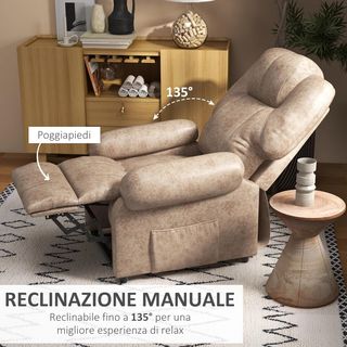 Sillón Relax Reclinable Manual en Tela, Sillón Reclinable con Reposapiés Extraíble y Bolsillo Lateral para Sala de Estar, Beige