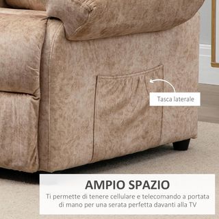 Sillón Relax Reclinable Manual en Tela, Sillón Reclinable con Reposapiés Extraíble y Bolsillo Lateral para Sala de Estar, Beige