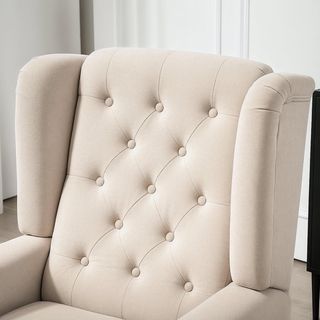 Sillón de Dormitorio Estilo Francés con Amplio Asiento, Silloncito de Dormitorio Acolchado con Brazos e Imbottitura, con Patas de Madera para Sala de Estar y Oficina, Beige
