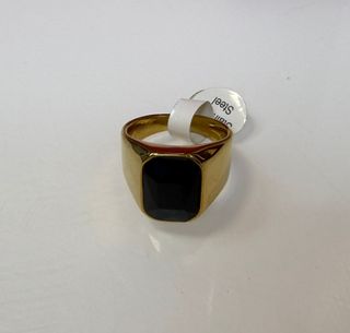 Anillo acero hombre tipo sello piedra negra t 19