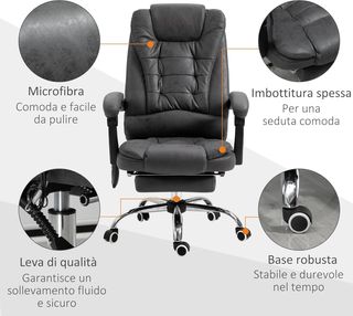 Silla de Oficina Masajeadora y Reclinable con 6 Puntos de Masaje y Calefacción, Silla de Escritorio con Altura Ajustable, Gris
