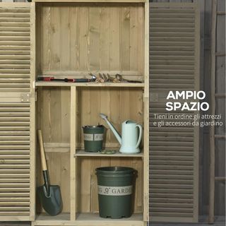Caseta de Herramientas de Jardín de Madera de Abeto y Pino con 4 Compartimentos, Armario de Exterior para Herramientas de Jardín con Techo Impermeable, 87X46.5X160Cm, Gris