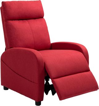 Sillón Relax Reclinable Manual con Reposapiés, Sillón Reclinable en Tela Efecto Lino para Dormitorio, Salón y Sala de Estar, Rojo
