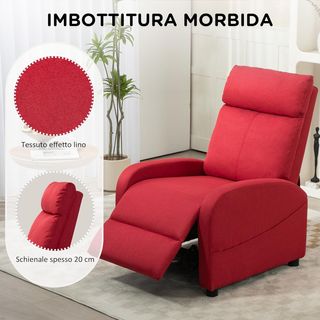 Sillón Relax Reclinable Manual con Reposapiés, Sillón Reclinable en Tela Efecto Lino para Dormitorio, Salón y Sala de Estar, Rojo