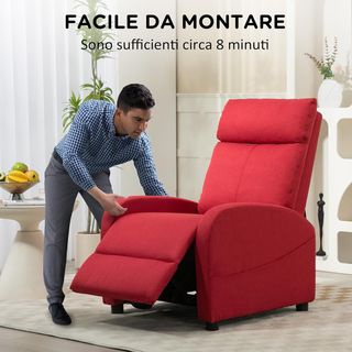Sillón Relax Reclinable Manual con Reposapiés, Sillón Reclinable en Tela Efecto Lino para Dormitorio, Salón y Sala de Estar, Rojo