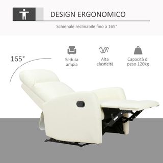 Sillón Relax Reclinable 165° Con Reposapiés Regulable Ergonómico en Piel PU, 65 × 92 × 100Cm Crema