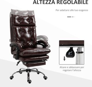 Silla De Oficina Ergonómica Presidencial De Piel Sintética, Silla De Oficina Giratoria Con Altura Regulable, Reclinable 135° Y Reposapiés Extraíble Para Estudio Y Escritorio, Marrón