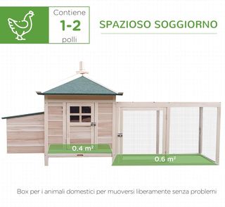 Gallinero Jaula para Gallinas de Exterior en Madera con Recinto Corredizo Caja Nido 196X76X97
