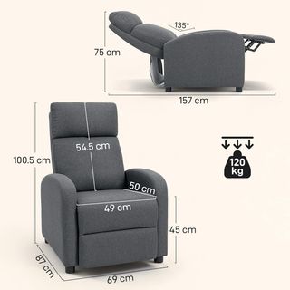 Sillón Relax Acolchado Con Respaldo Reclinado 135° Y Reposapiés Extraíble en Lino, 69X87X100.5 Cm, Gris