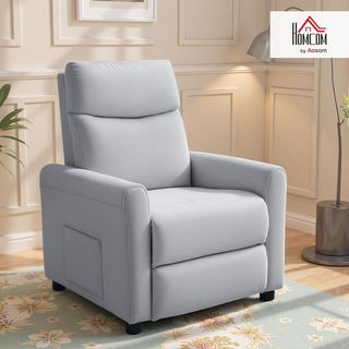 Sillón Relax Reclinable Manual 135° Con Reposapiés, Sofá Individual Reclinable Ergonómico Acolchado en Tejido Efecto Lino para Sala de Estar y Dormitorio, 73X86X100 Cm, Gris Claro