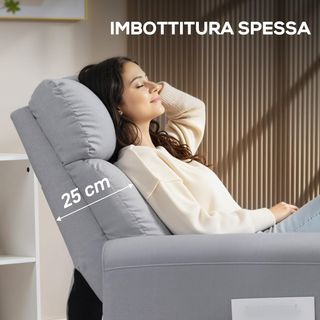 Sillón Relax Reclinable Manual 135° Con Reposapiés, Sofá Individual Reclinable Ergonómico Acolchado en Tejido Efecto Lino para Sala de Estar y Dormitorio, 73X86X100 Cm, Gris Claro