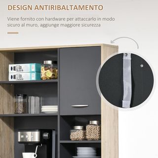 Mueble Cocina Credenza Moderna Ahorra Espacio Con 2 Armarios 3 Cajones 3 Estantes Madera 90 X 39 X 169Cm Color Gris Roble Claro