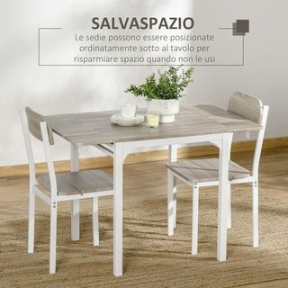 Conjunto de Mesa de Comedor para 2 Personas, Mesa Plegable de Madera y Metal con 2 Sillas de Comedor para Cocina y Salón, Madera Natural